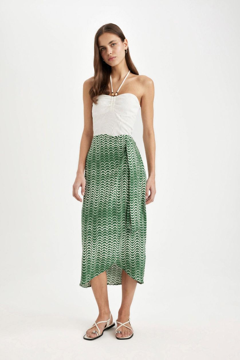 WOMAN Green Printed Midi Skirt