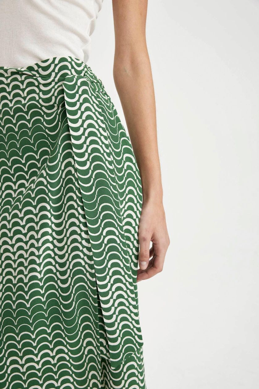WOMAN Green Printed Midi Skirt