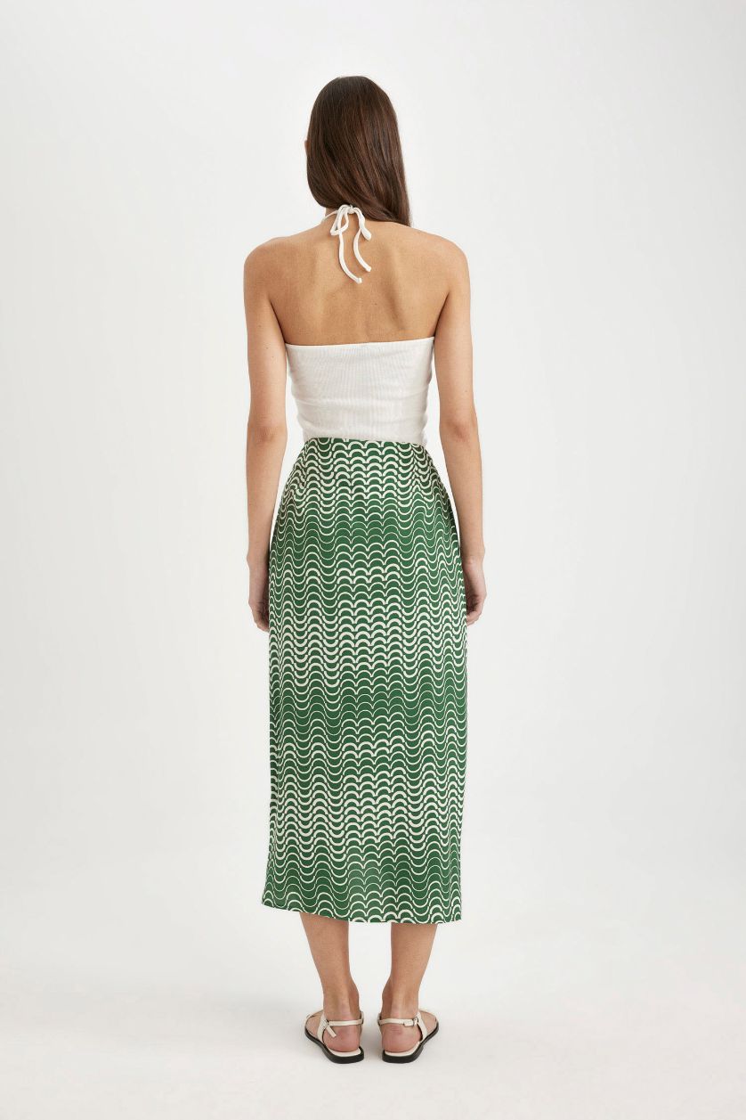 WOMAN Green Printed Midi Skirt