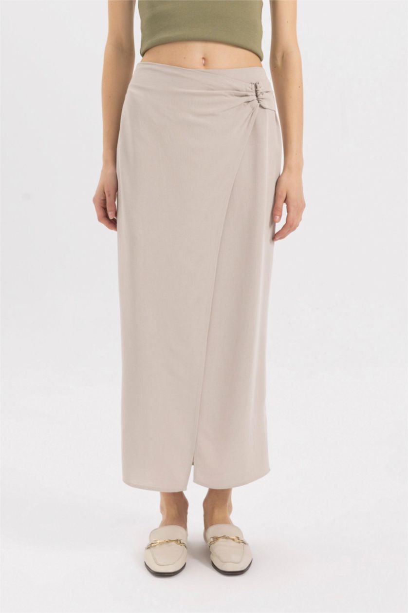 WOMAN Stone A Line Linen Blended Normal Waist Maxi Skirt
