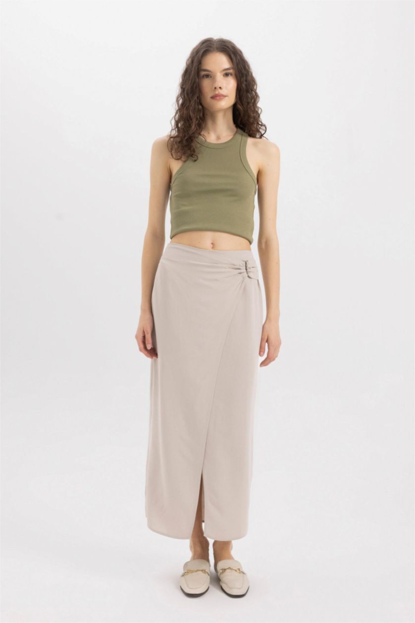 WOMAN Stone A Line Linen Blended Normal Waist Maxi Skirt