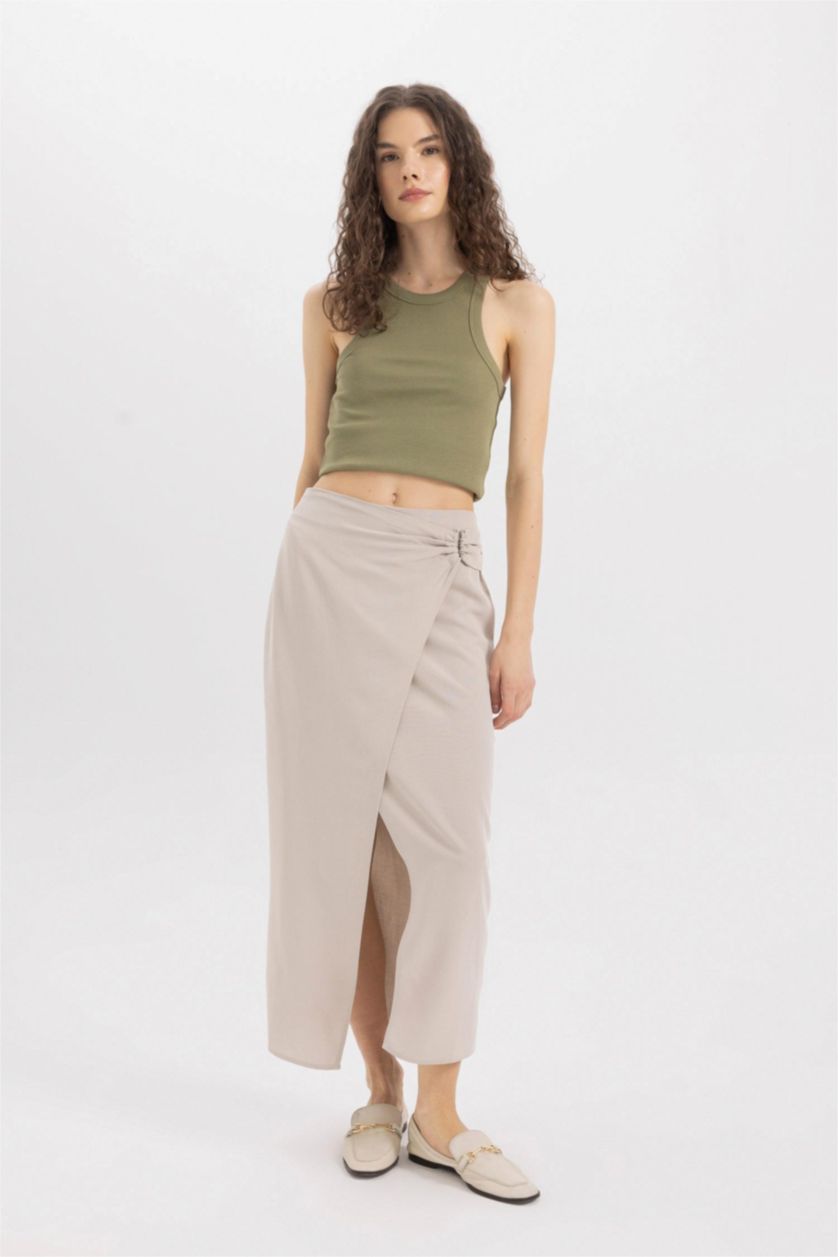 WOMAN Stone A Line Linen Blended Normal Waist Maxi Skirt