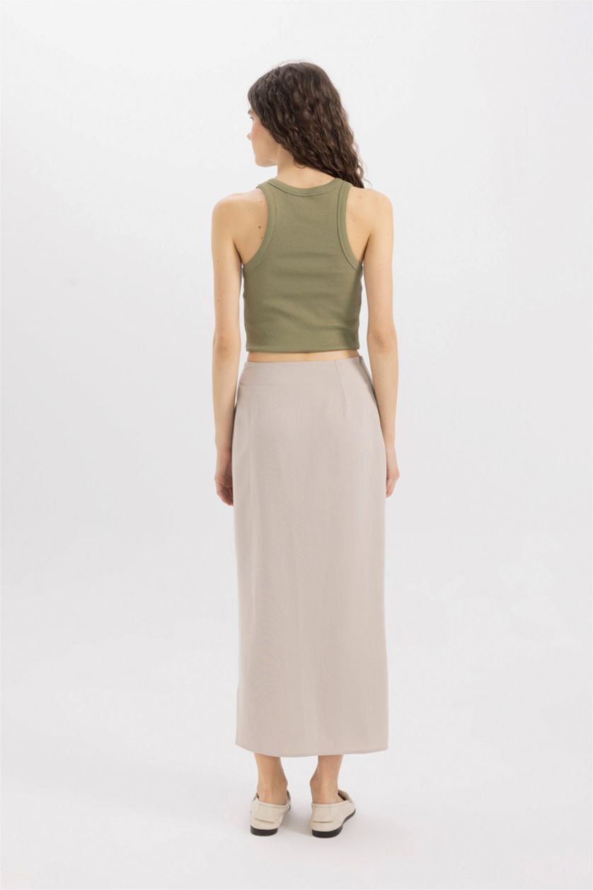 WOMAN Stone A Line Linen Blended Normal Waist Maxi Skirt
