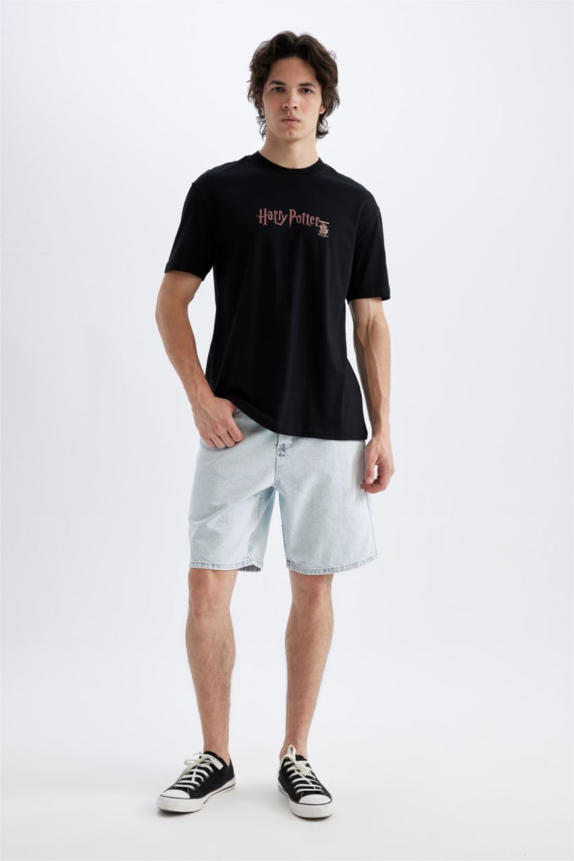 رجال أسود تى شيرت نص كم قصة عادية من هاري بوتر