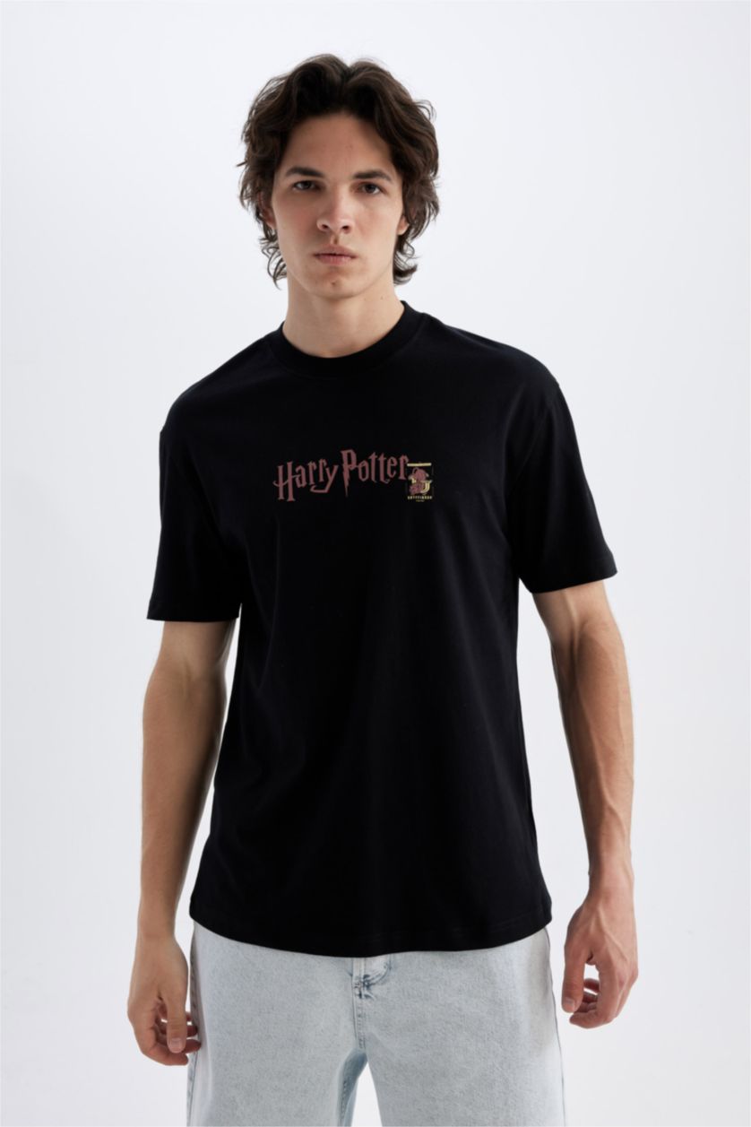رجال أسود تى شيرت نص كم قصة عادية من هاري بوتر