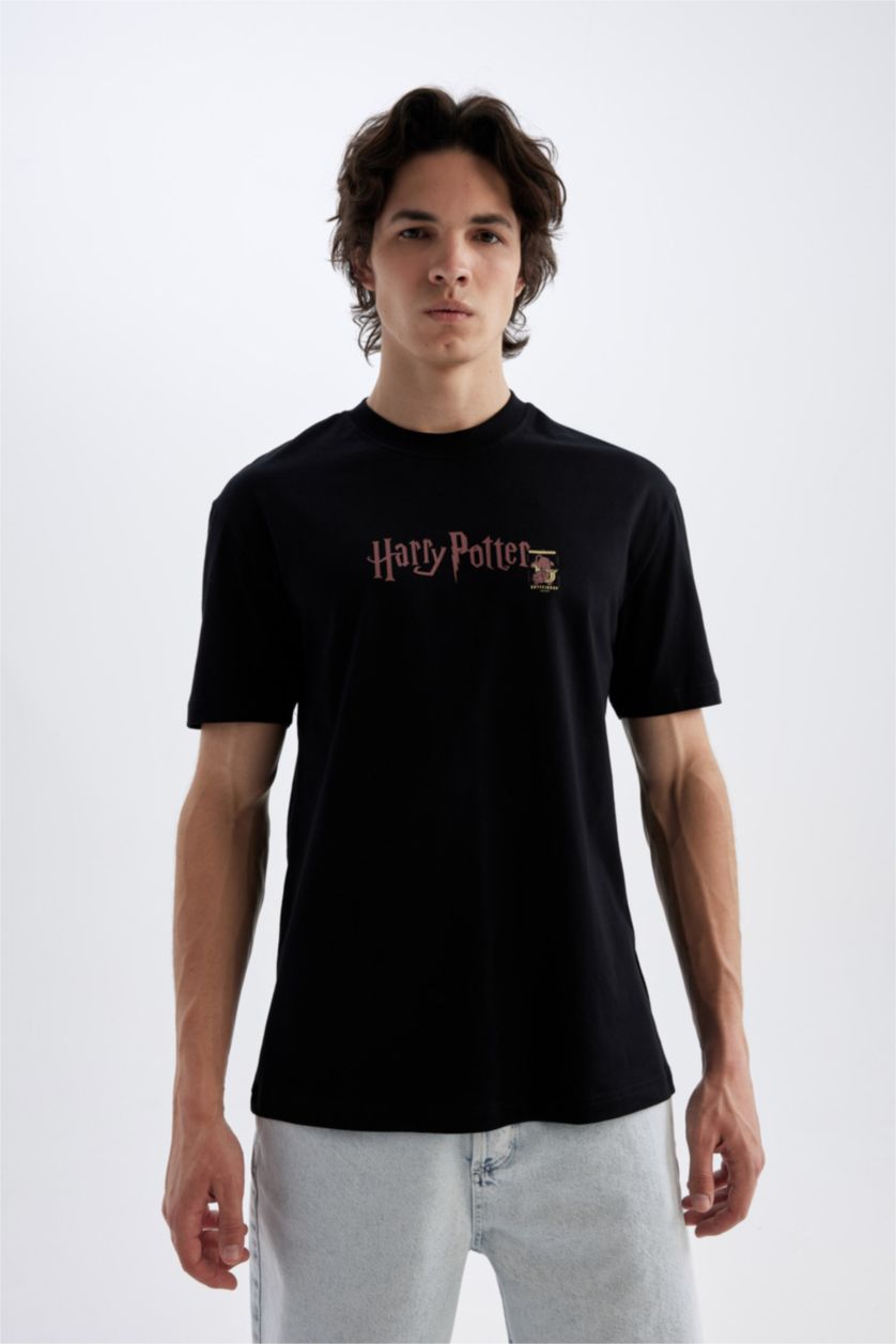 رجال أسود تى شيرت نص كم قصة عادية من هاري بوتر