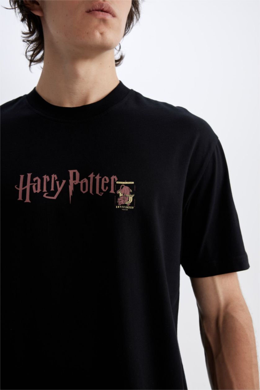رجال أسود تى شيرت نص كم قصة عادية من هاري بوتر