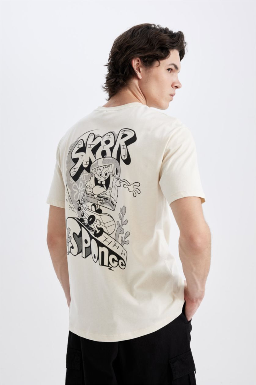 Erkek Kum SpongeBob Regular Fit Bisiklet Yaka Kısa Kollu Tişört