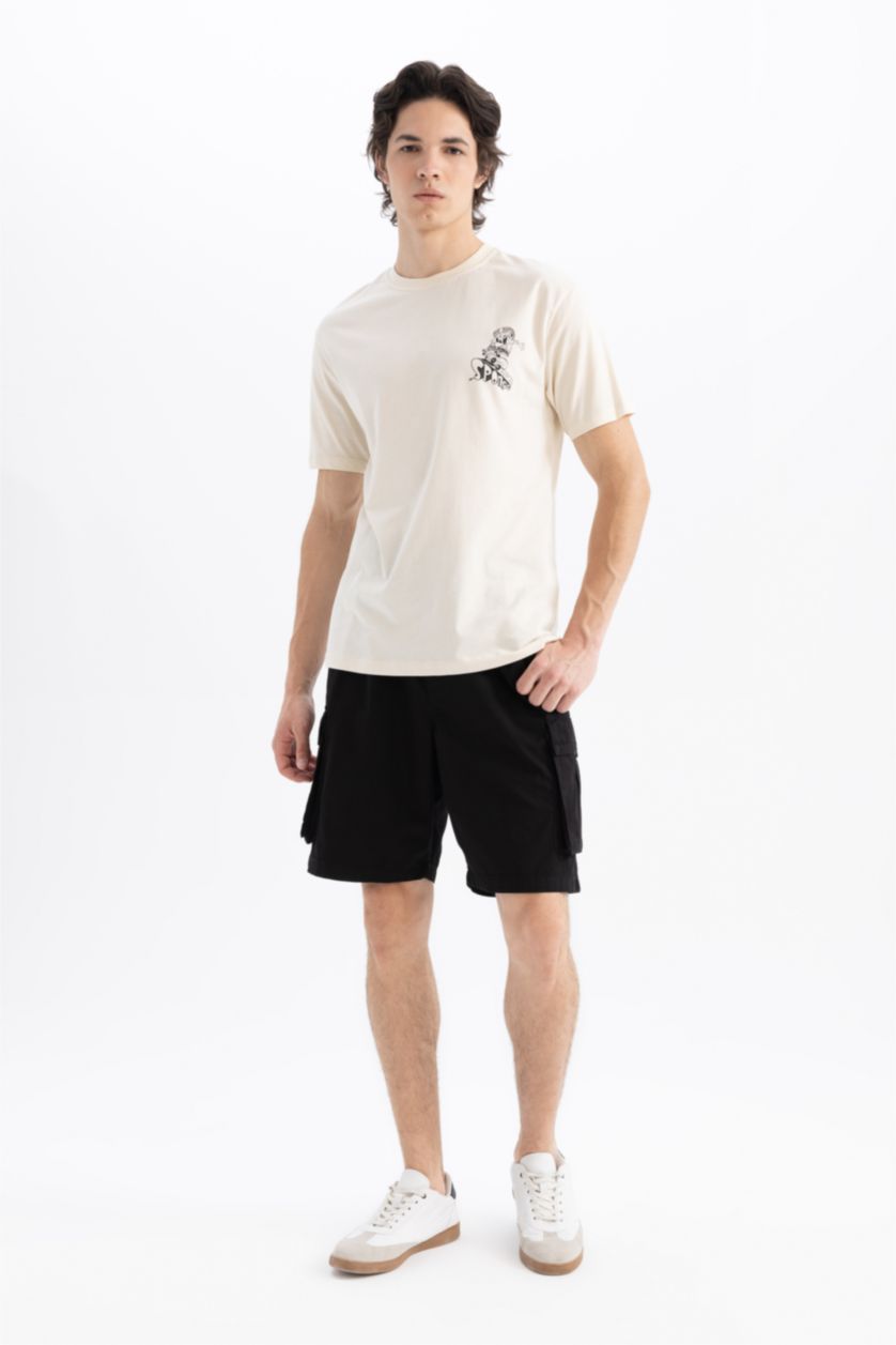 Erkek Kum SpongeBob Regular Fit Bisiklet Yaka Kısa Kollu Tişört