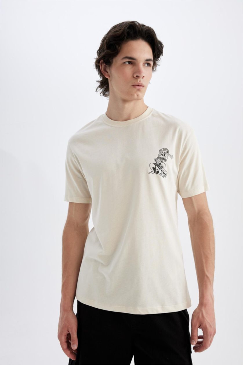 Erkek Kum SpongeBob Regular Fit Bisiklet Yaka Kısa Kollu Tişört