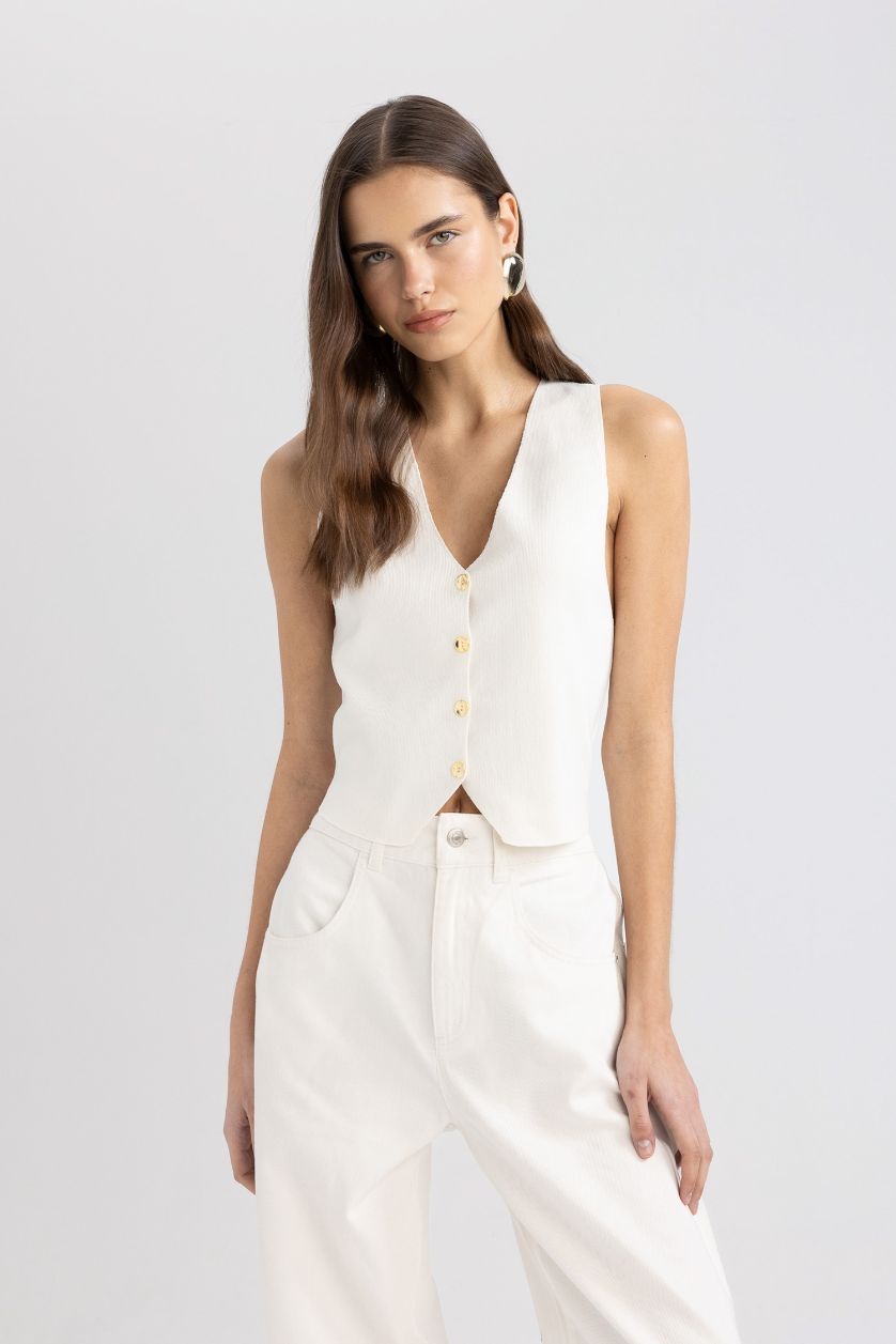 WOMAN Ecru Regular Fit Blazer Vest