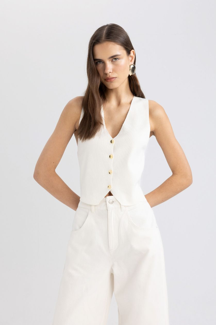 WOMAN Ecru Regular Fit Blazer Vest