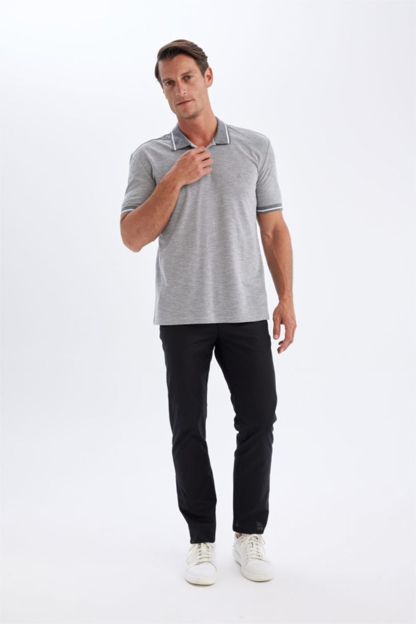 Erkek Gri New Regular Fit Kısa Kollu Pike Polo Tişört