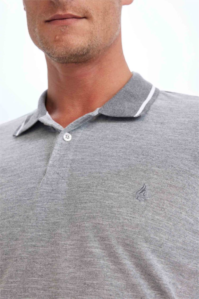 Erkek Gri New Regular Fit Kısa Kollu Pike Polo Tişört