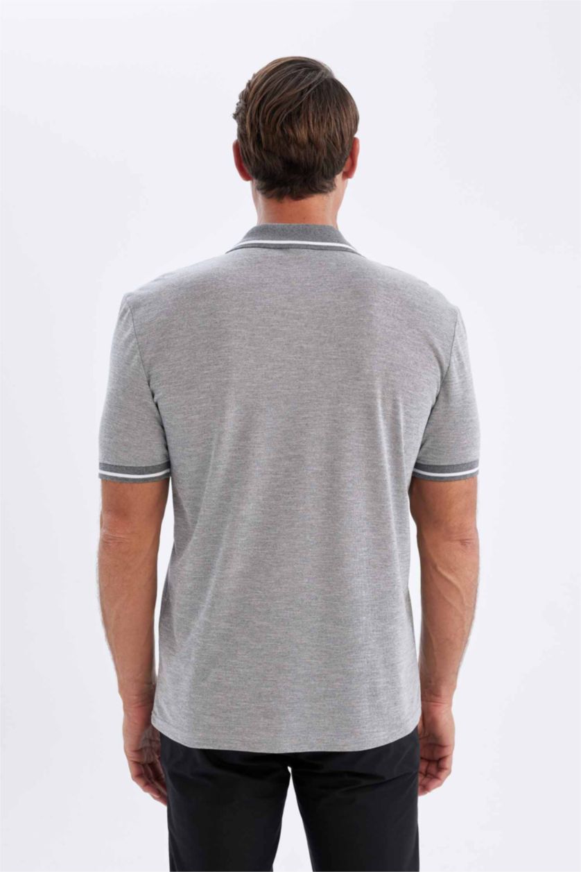 Erkek Gri New Regular Fit Kısa Kollu Pike Polo Tişört