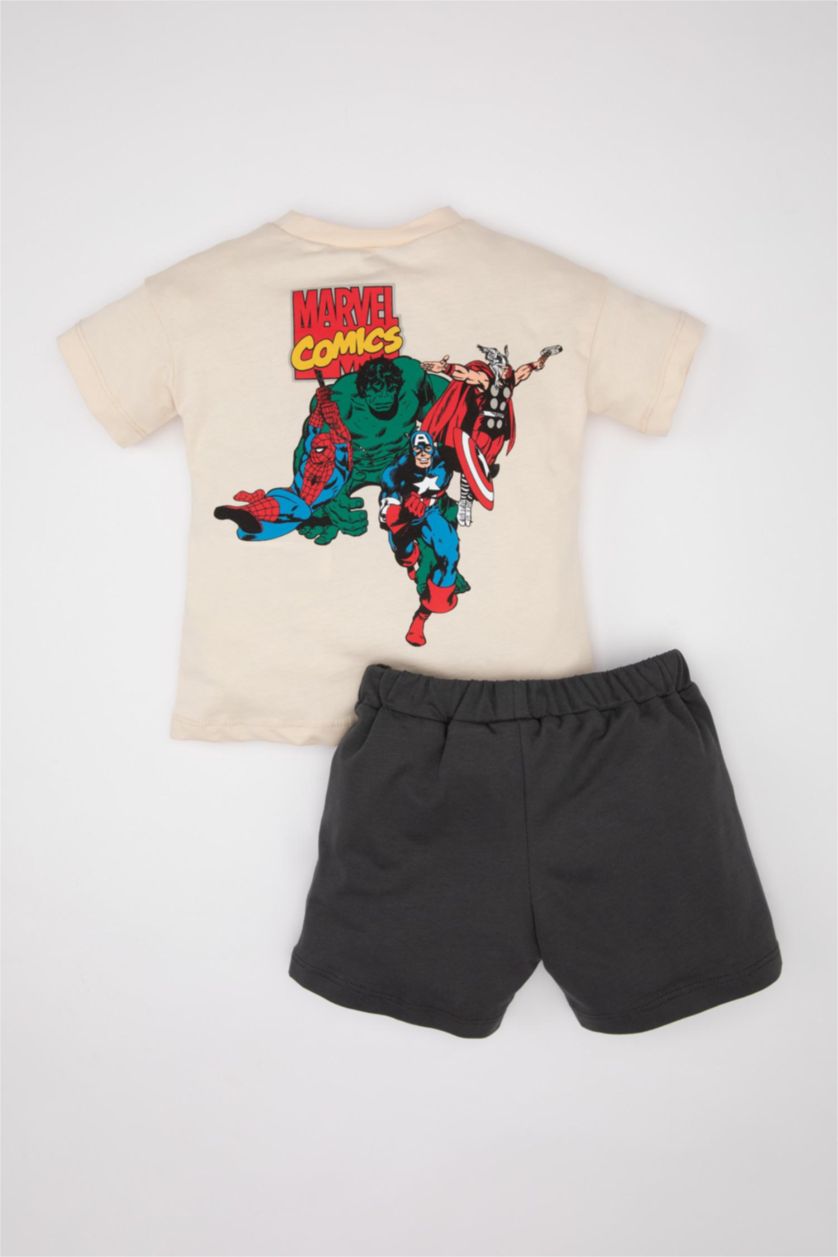 Erkek Bebek Açık Taş Erkek Bebek 2'li Takım Marvel Comics Bisiklet Yaka Kısa Kollu Tişört Şort