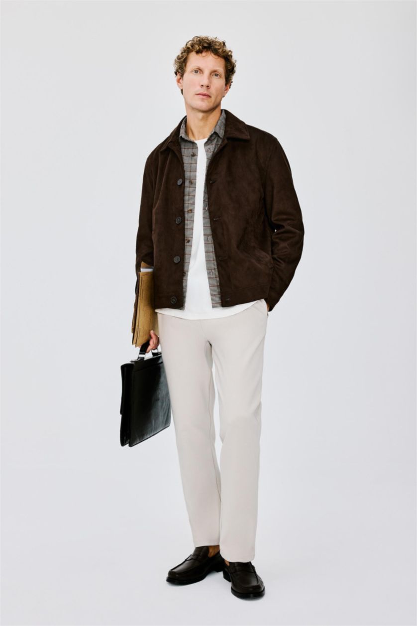 Man Beige Regular Fit Trousers