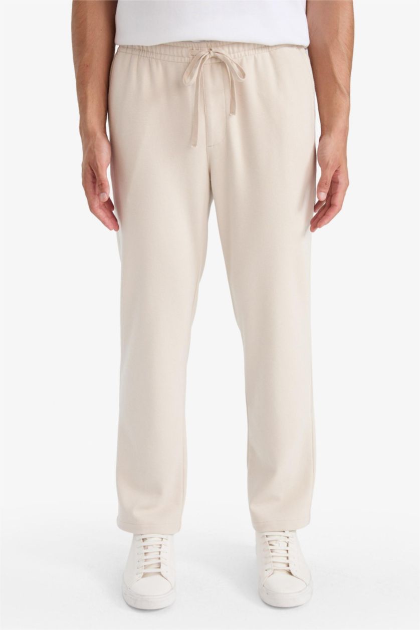 Man Beige Straight Leg Trousers