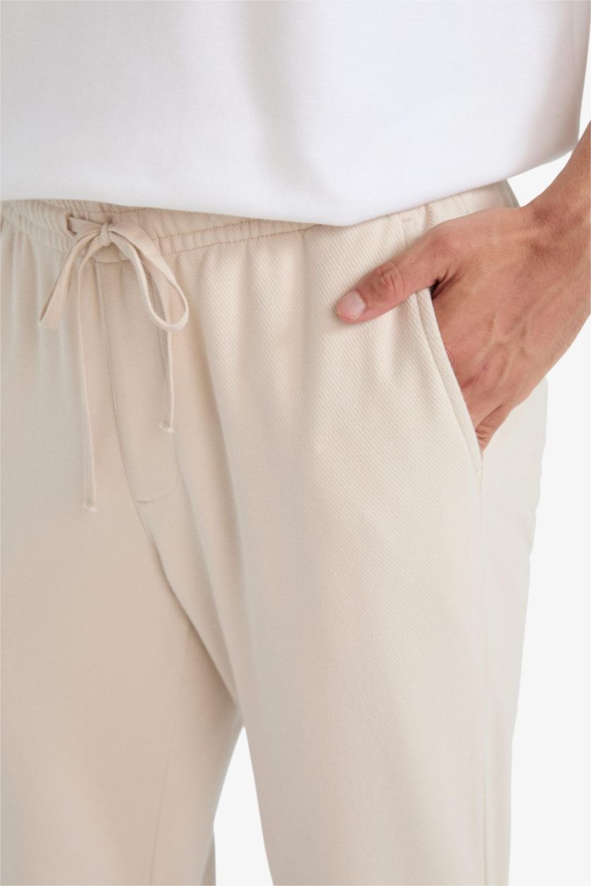 Man Beige Straight Leg Trousers
