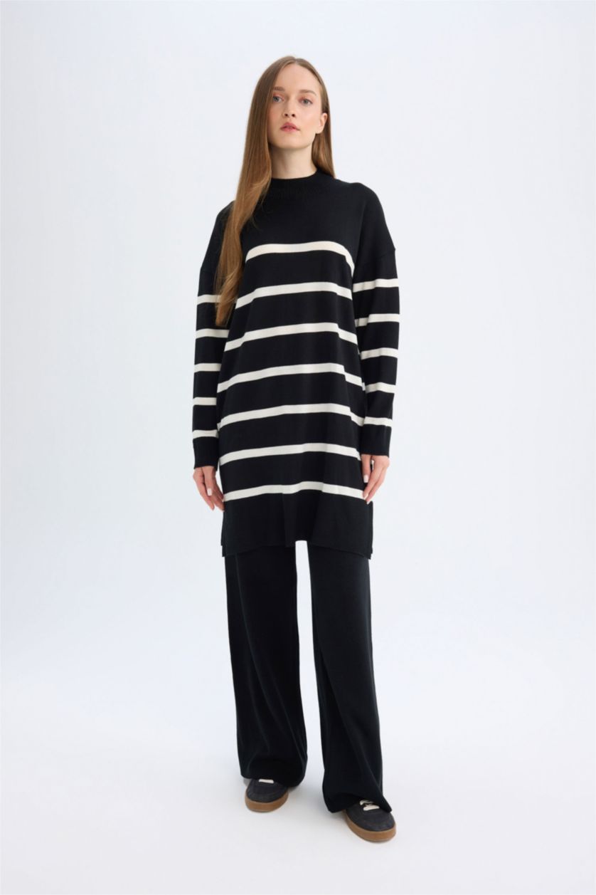 WOMAN Black Regular Fit Crew Neck Tunic