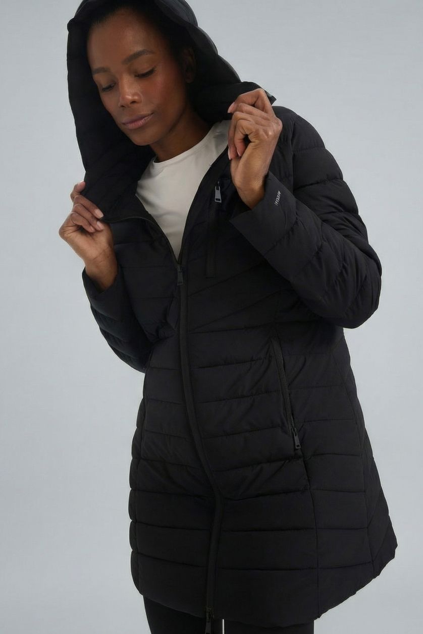 Kadın Siyah Su İtici Regular Fit Kapüşonlu Şişme Parka Mont