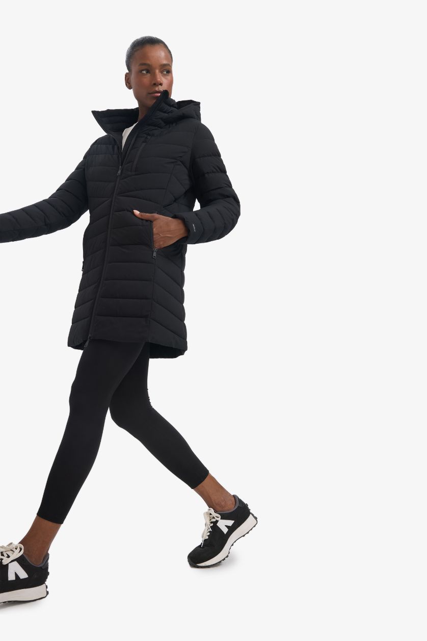 Kadın Siyah Su İtici Regular Fit Kapüşonlu Şişme Parka Mont