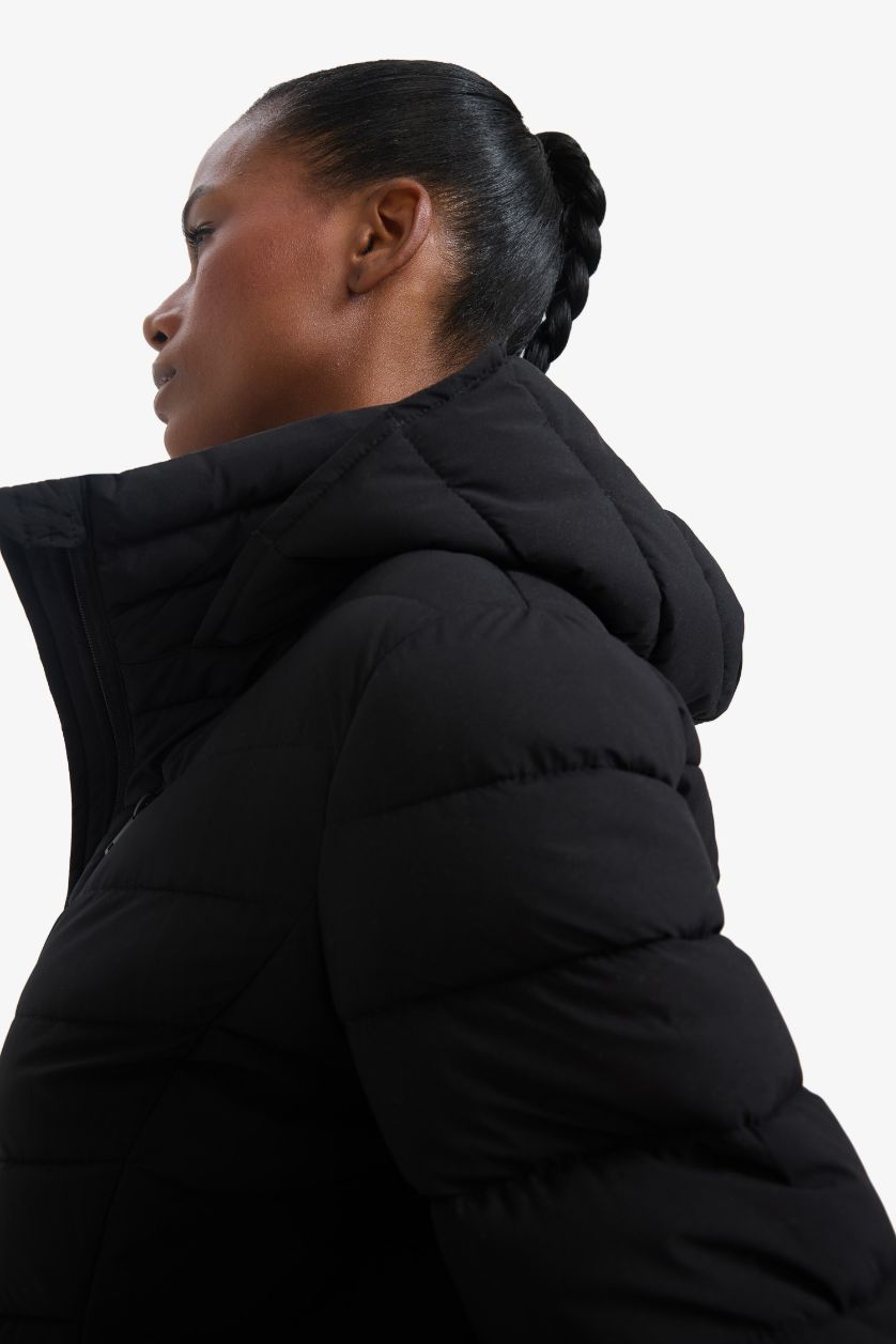 Kadın Siyah Su İtici Regular Fit Kapüşonlu Şişme Parka Mont