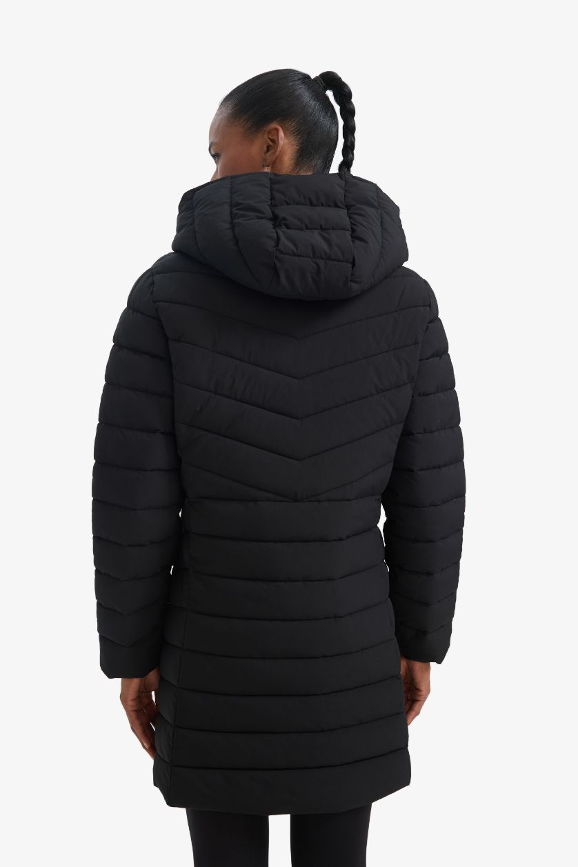 Kadın Siyah Su İtici Regular Fit Kapüşonlu Şişme Parka Mont