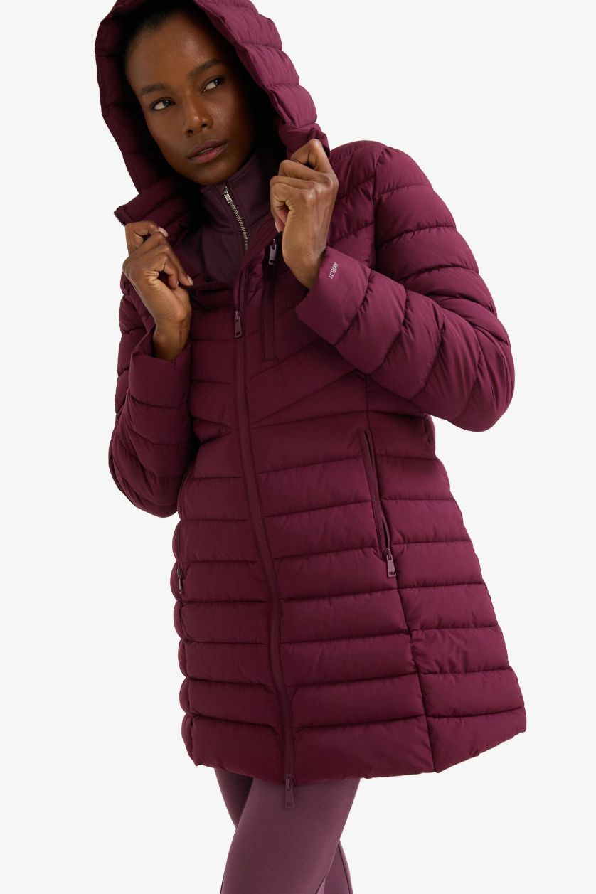 WOMAN Bordeaux DeFactoFit Regular Fit Waterproof Hooded Puffer Jacket