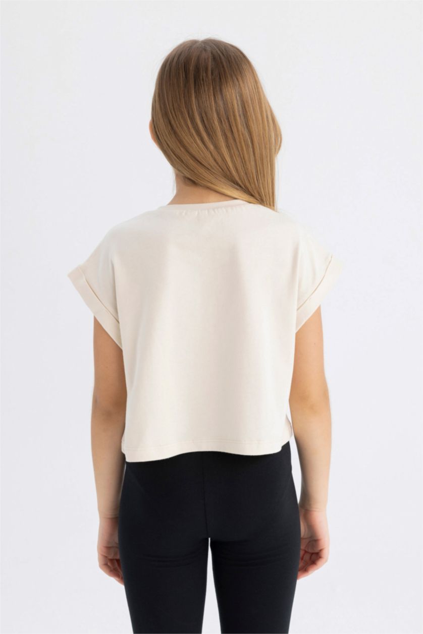 بنات بيج تيشيرت بناتي نص ردن مطبوع وياخة مستديرة