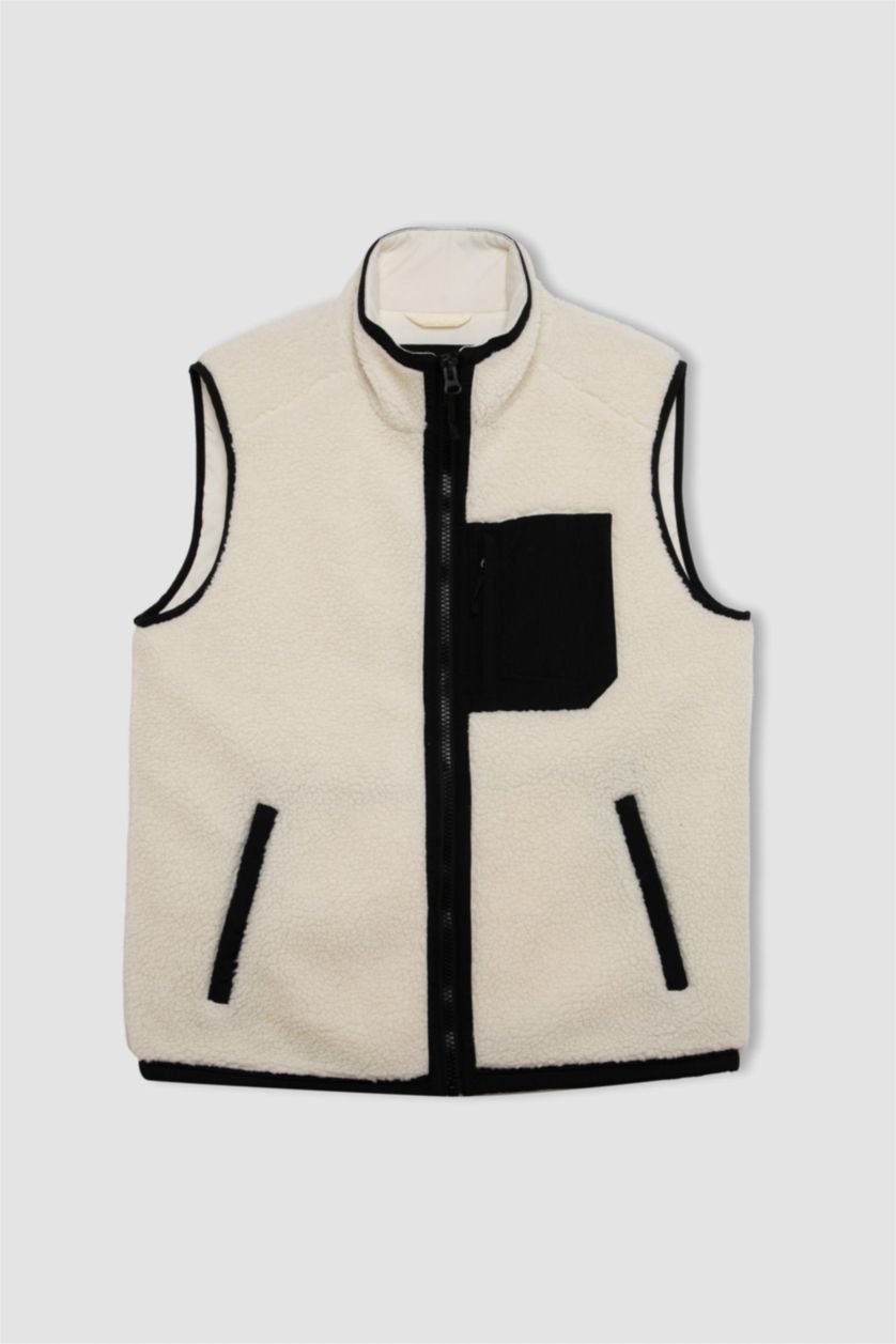 Erkek Taş Normal Kesim Dik Yaka Fermuarlı Cepli Pelüş Yelek