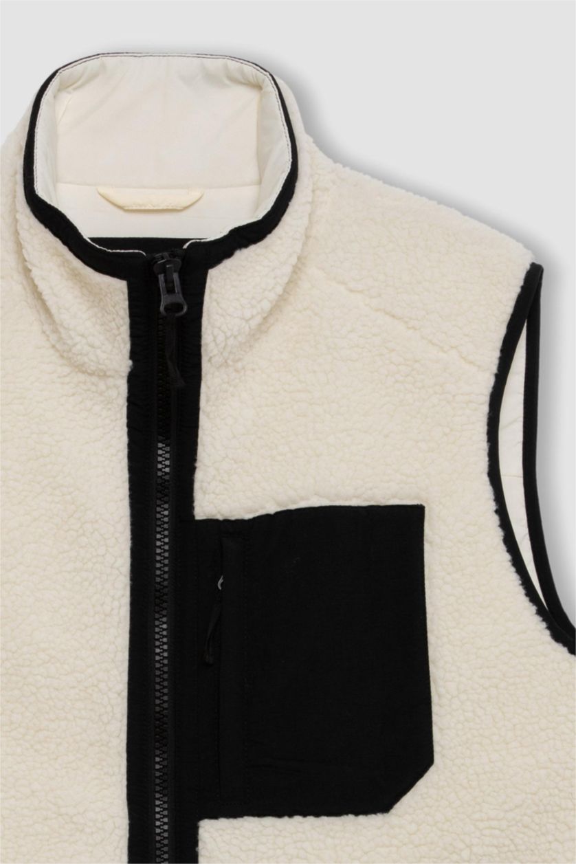 Erkek Taş Normal Kesim Dik Yaka Fermuarlı Cepli Pelüş Yelek