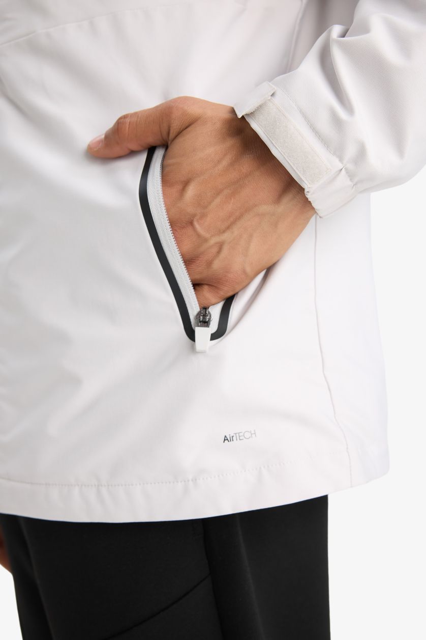 Erkek Taş Su İtici Regular Fit Polar Kapüşonlu Fermuarlı Yağmurluk