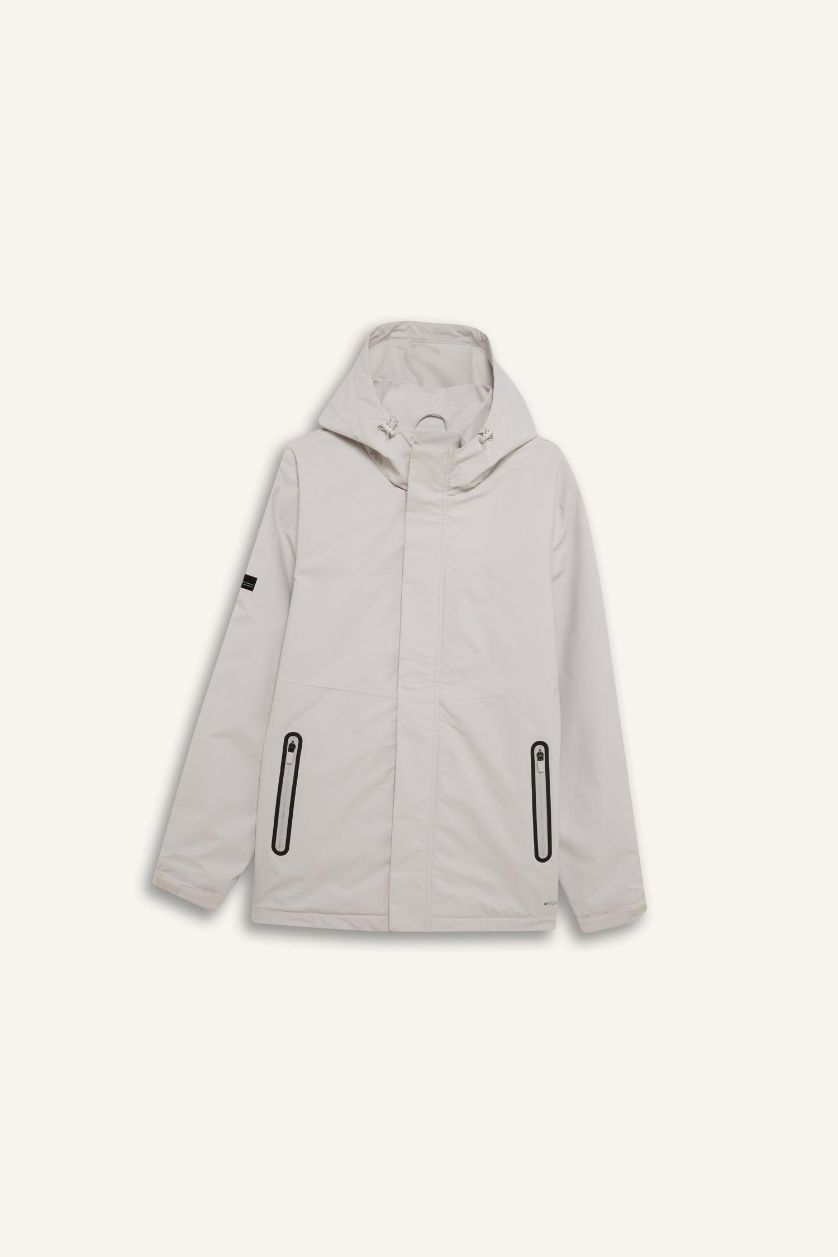 Erkek Taş Su İtici Regular Fit Polar Kapüşonlu Fermuarlı Yağmurluk