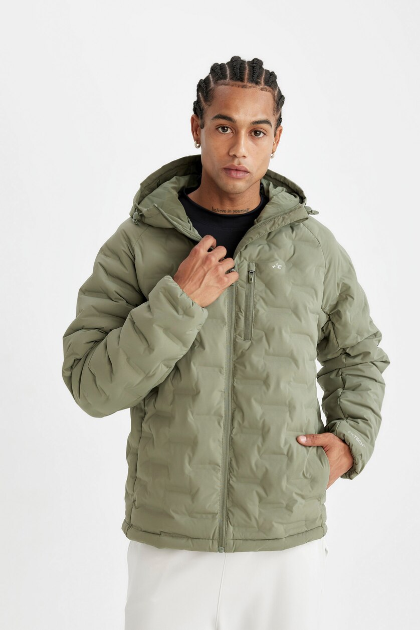 رجال كاكي فاتح Zipper Puffer Jacket