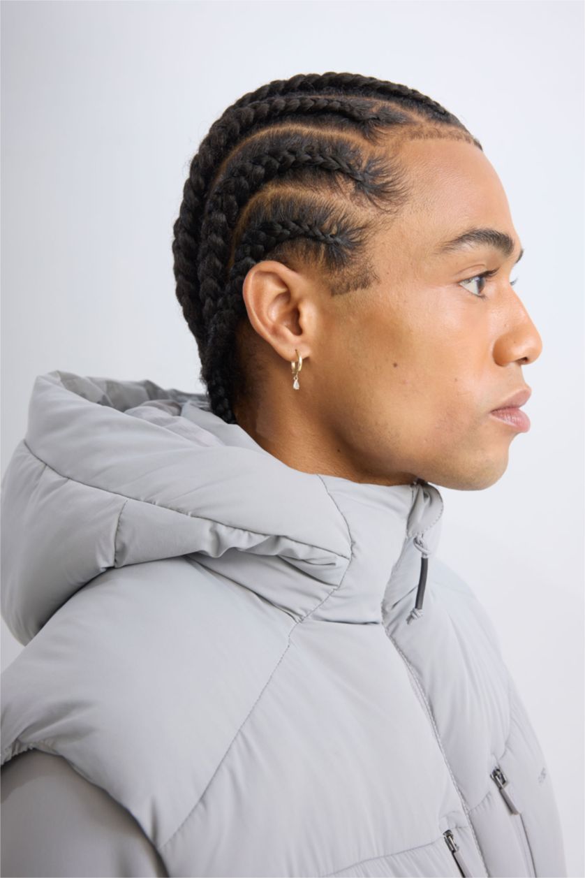 Erkek Gri Su İtici Regular Fit Kapüşonlu Rüzgar Geçirmez Fermuarlı Mont