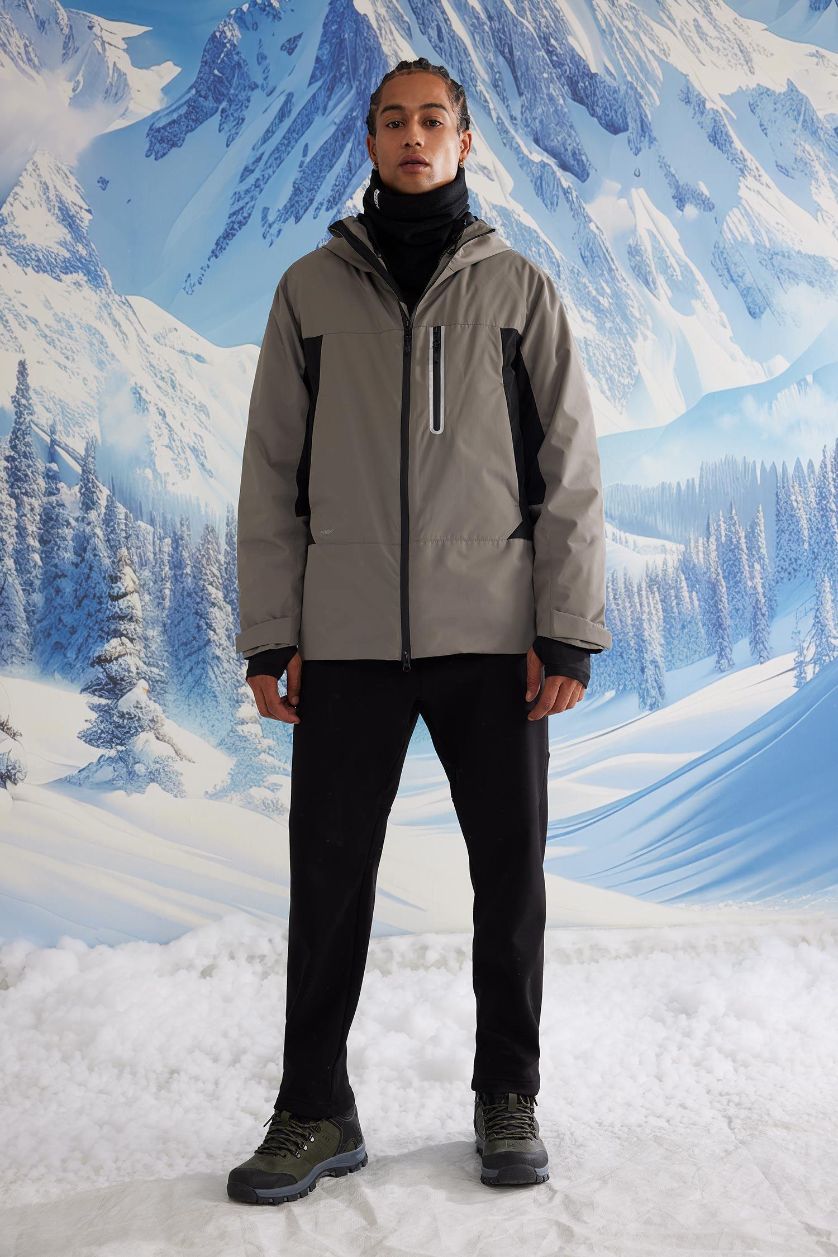 Erkek Haki Su İtici İnce Yağmurluk,Kalın Mont 2'li Takım Kapüşonlu Rüzgar Geçirmez Fermuarlı Mont