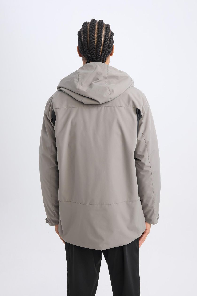 Erkek Haki Su İtici İnce Yağmurluk,Kalın Mont 2'li Takım Kapüşonlu Rüzgar Geçirmez Fermuarlı Mont