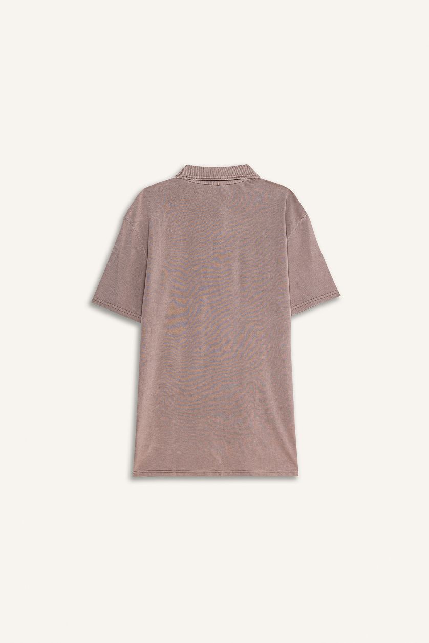 رجالي بني فاتح تي قطن شيرت بولو بيكيه نص كم قصة عادية