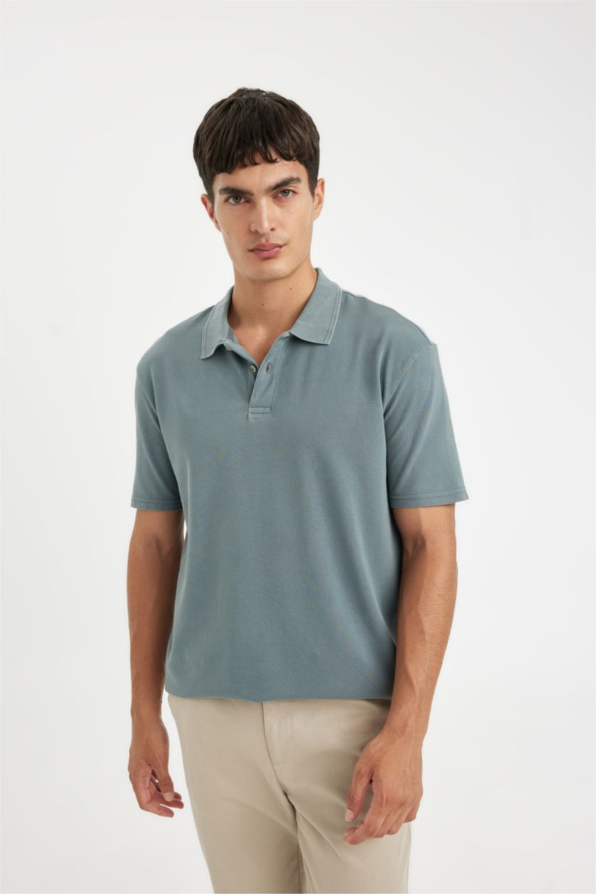 MAN Mat Yeşil New Regular Fit Short Sleeve Pique Polo T-Shirt