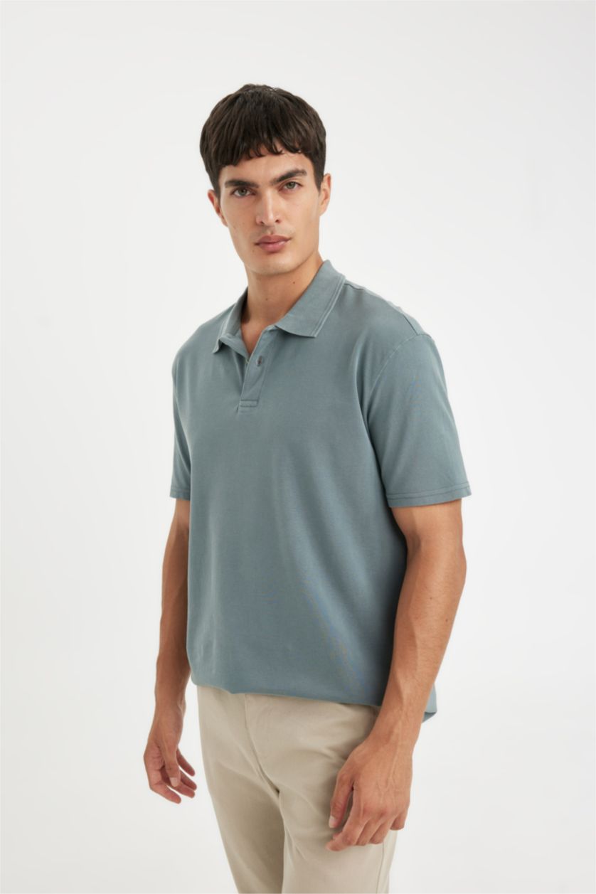 MAN Mat Yeşil New Regular Fit Short Sleeve Pique Polo T-Shirt