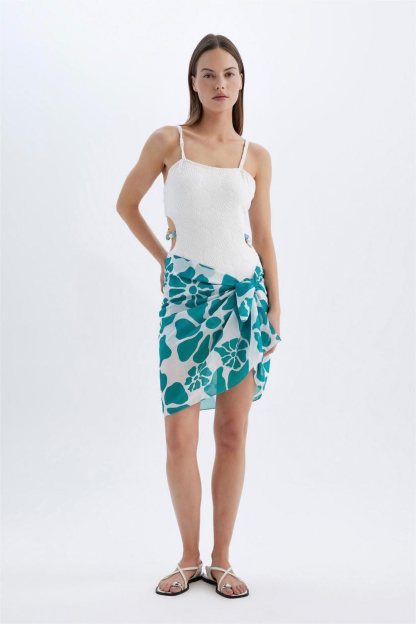 WOMAN Green Woman Floral Patterned Long Beach Skirt