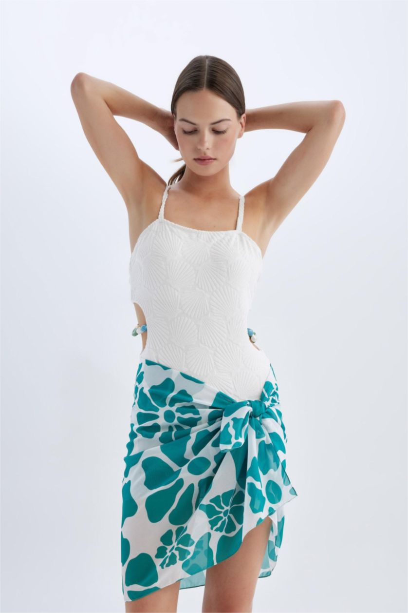 WOMAN Green Woman Floral Patterned Long Beach Skirt