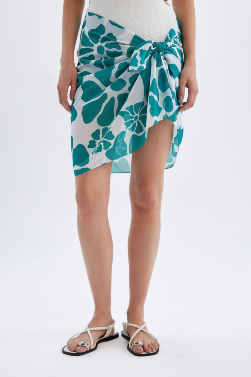 WOMAN Green Woman Floral Patterned Long Beach Skirt