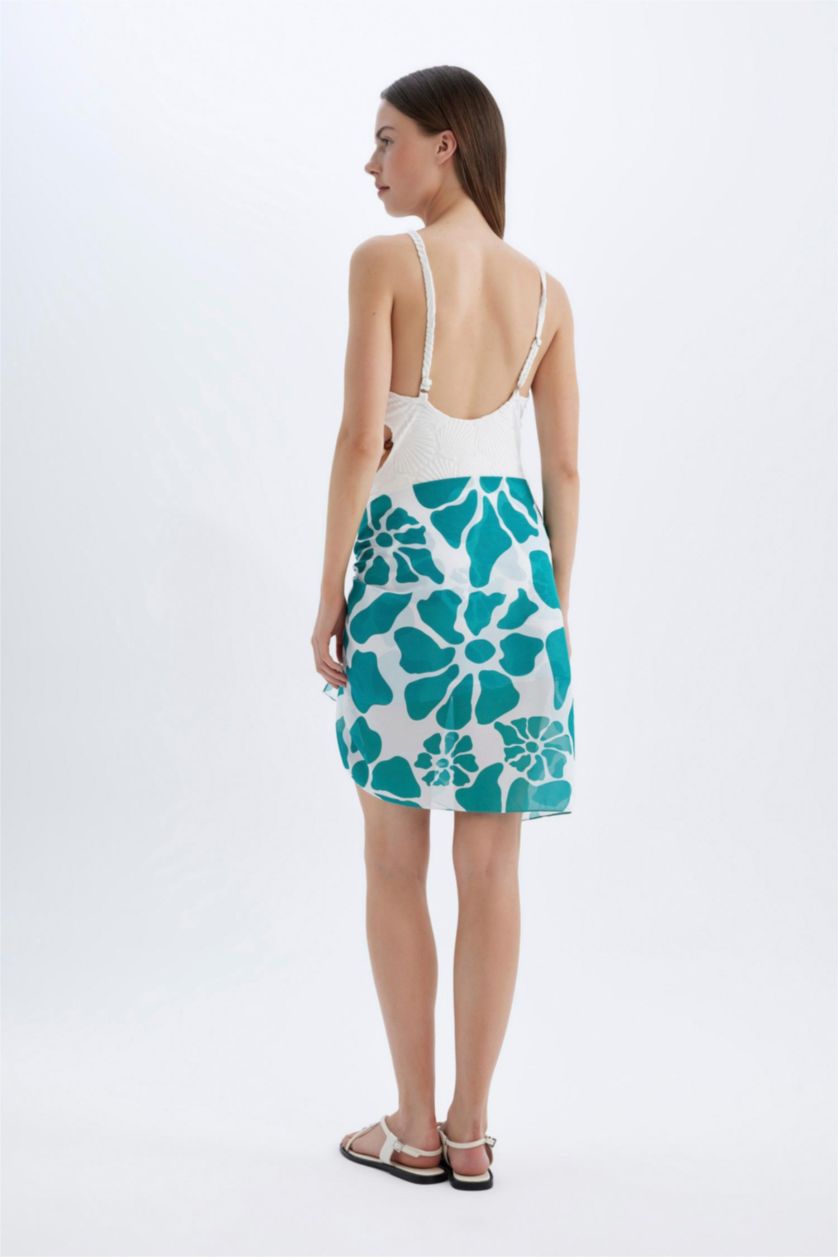 WOMAN Green Woman Floral Patterned Long Beach Skirt