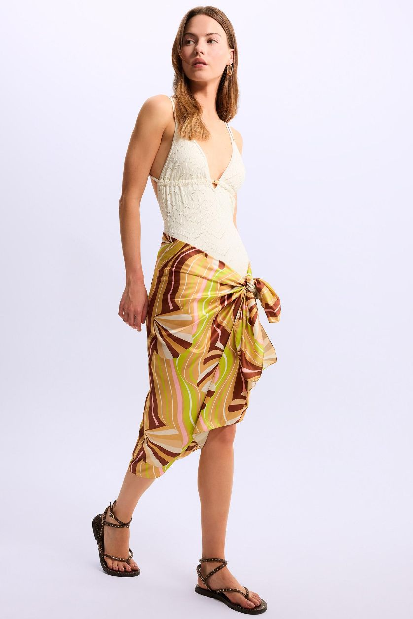 WOMAN Dark Brown Woman Colorful Long Beach Skirt