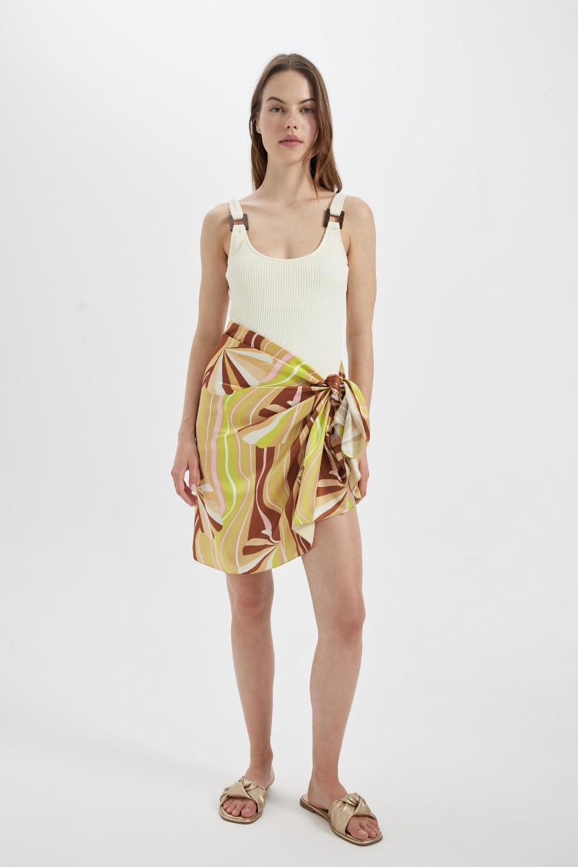 WOMAN Dark Brown Woman Colorful Long Beach Skirt