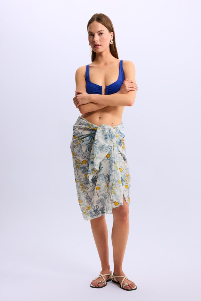 Kadın Lacivert Kadın Desenli Uzun Pareo