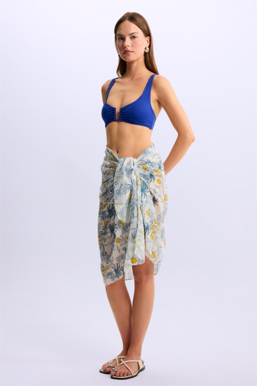 Kadın Lacivert Kadın Desenli Uzun Pareo