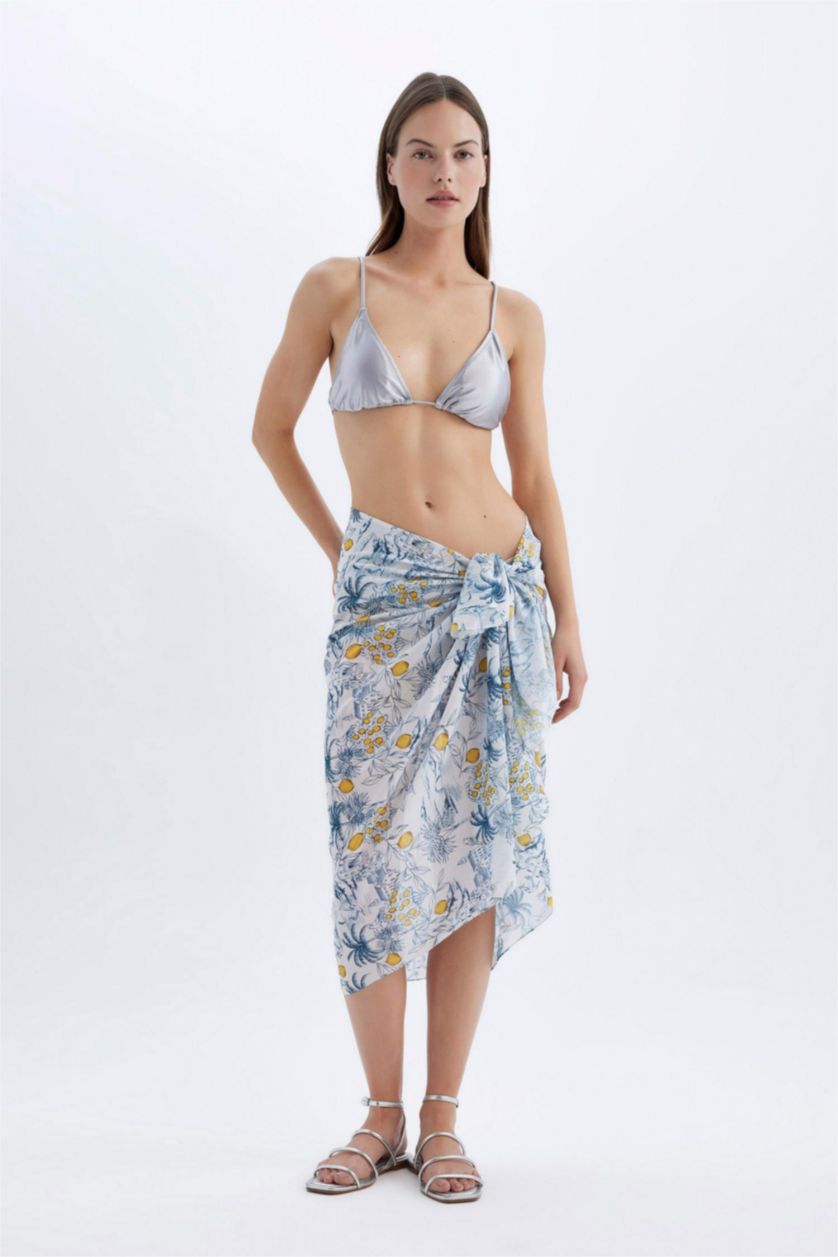 Kadın Lacivert Kadın Desenli Uzun Pareo